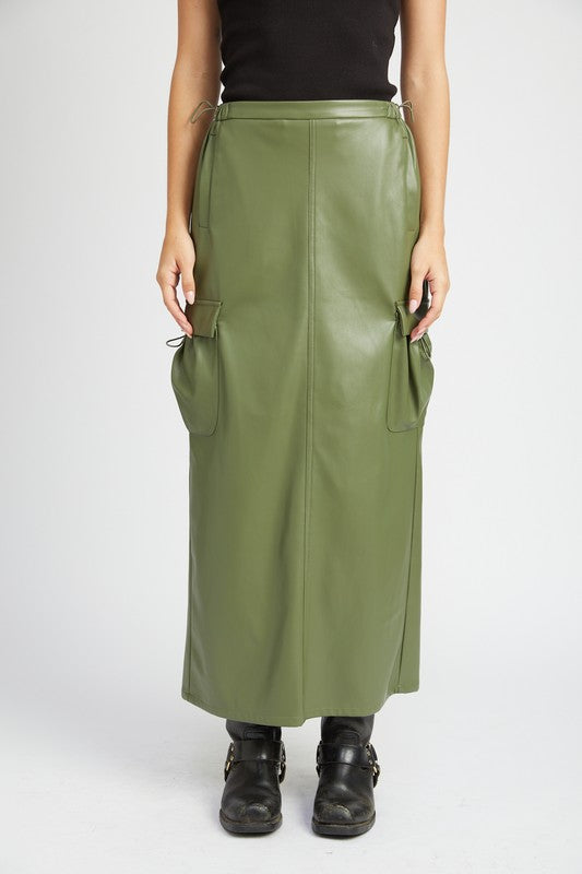 LEATHER CARGO MAXI SKIRT - Always24