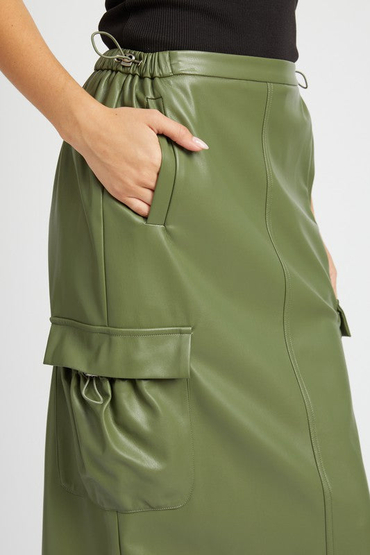 LEATHER CARGO MAXI SKIRT - Always24