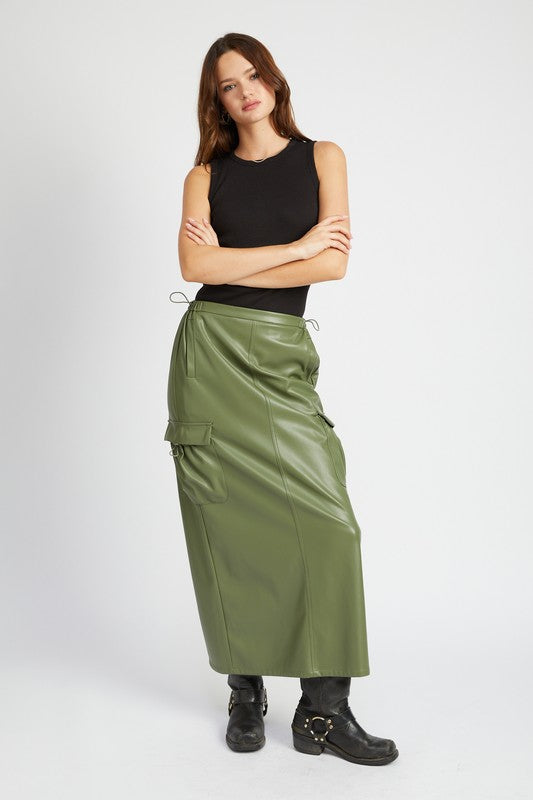 LEATHER CARGO MAXI SKIRT - Always24