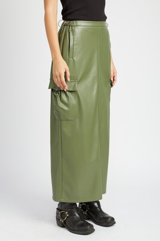 LEATHER CARGO MAXI SKIRT - Always24