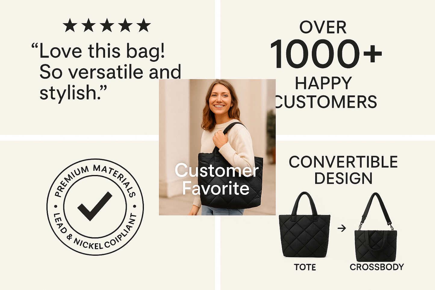 Social proof images for quilted puffer tote bag