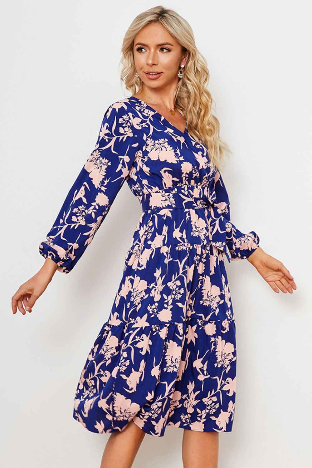 Always24 Floral Belted Tiered Midi Dress