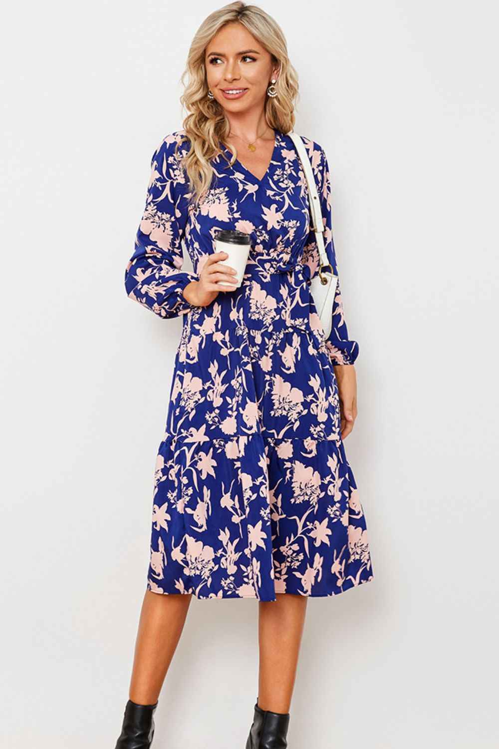 Always24 Floral Belted Tiered Midi Dress