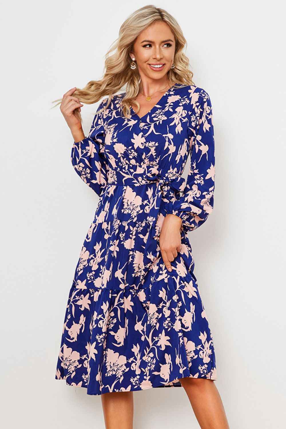 Always24 Floral Belted Tiered Midi Dress