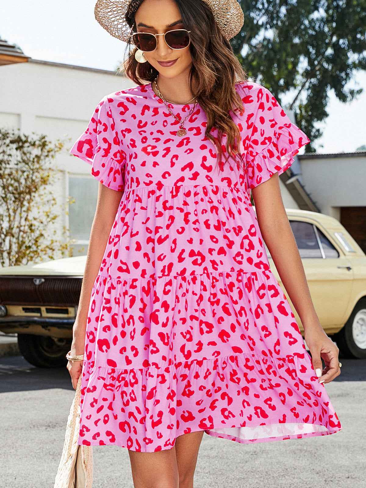 Always24 Short Flounce Sleeve Tiered Dress