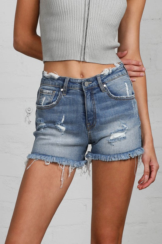 MID-RISE DISTRESSED SHORTS - Always24