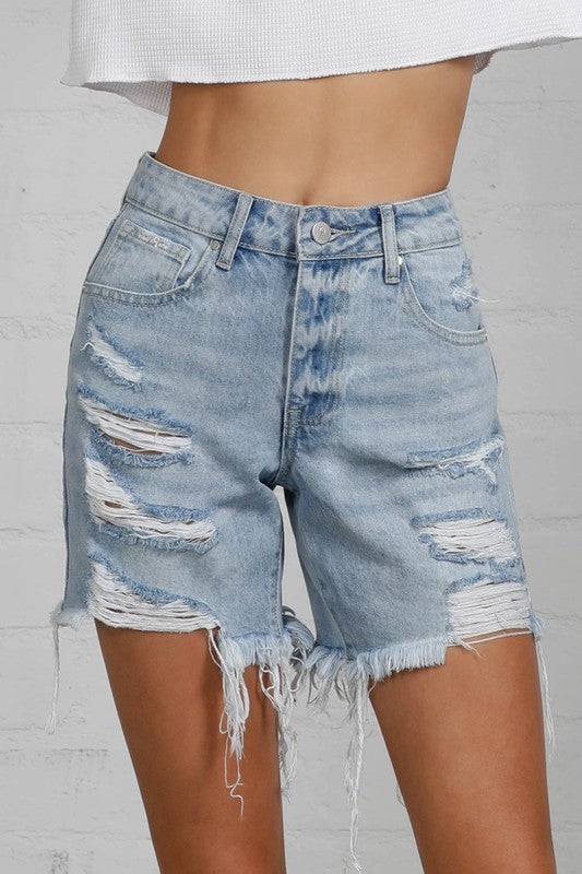 HIGH RISE MIDI DESTROYED SHORTS - Always24