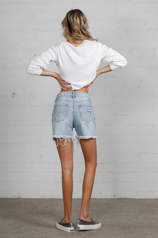 HIGH RISE MIDI DESTROYED SHORTS - Always24