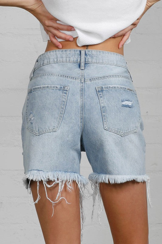 HIGH RISE MIDI DESTROYED SHORTS - Always24