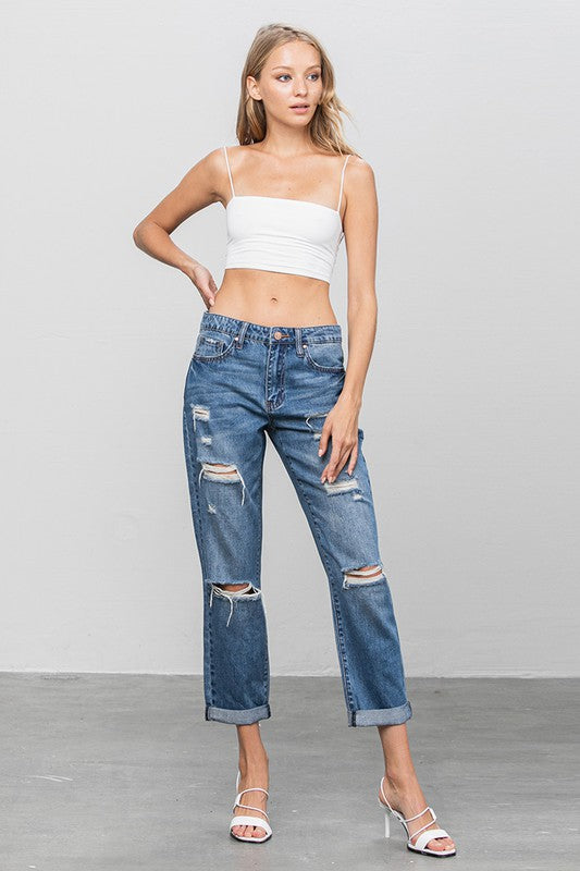 DISTRESSED PREMIUM BOYFRIEND JEANS - Always24