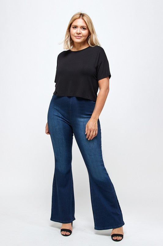 PLUS SIZE MID-RISE BANDED WIDER FLARE JEANS - Always24