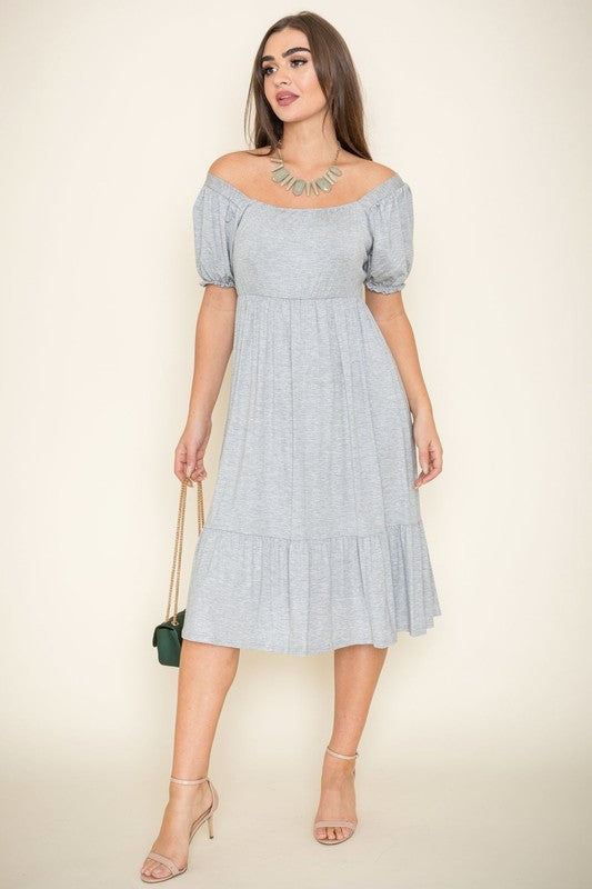 Square Neck Puff Sleeve Boho Dress - Always24