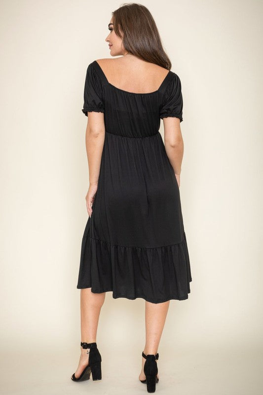 Square Neck Puff Sleeve Boho Dress - Always24