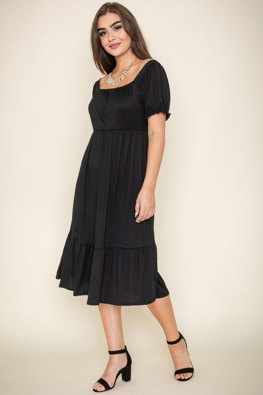 Square Neck Puff Sleeve Boho Dress - Always24