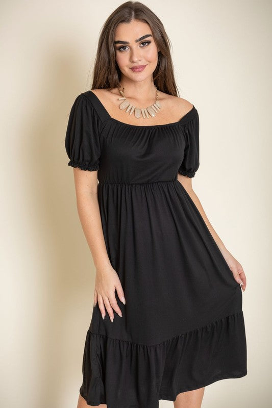 Square Neck Puff Sleeve Boho Dress - Always24