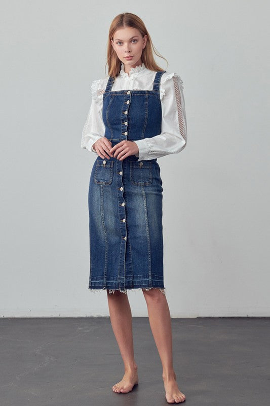SUSPENDERS DENIM SKIRT - Always24