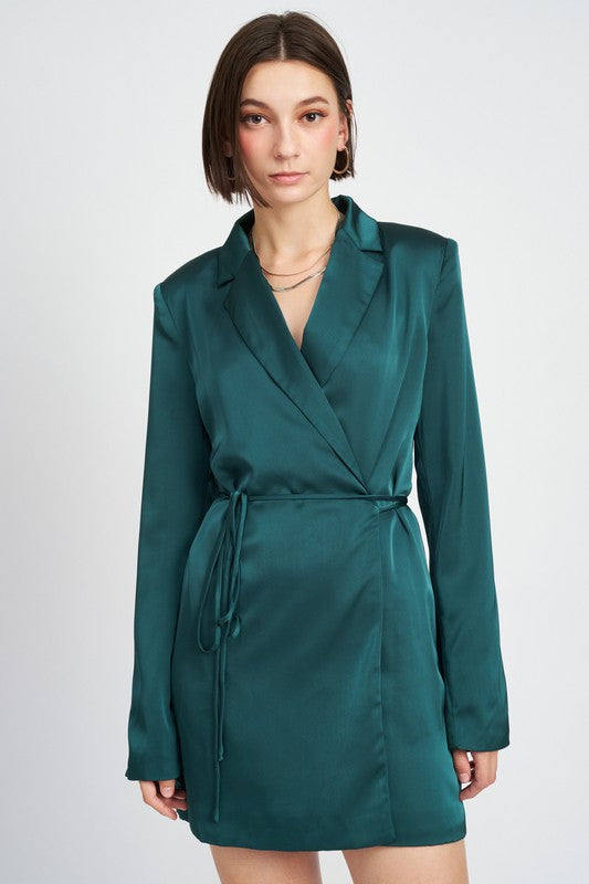 WRAPPED BLAZER MINI DRESS WITH DRAWSTRING - Always24