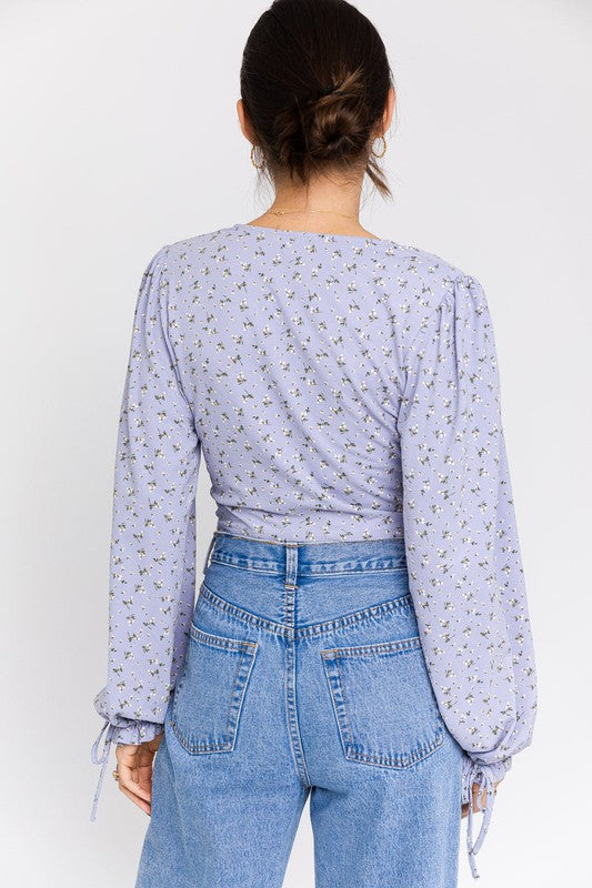 Always24 Puff Sleeve Lace-Up V-Neck Top - Always24