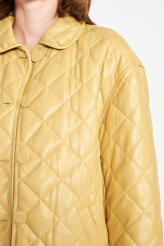 QUILTED PU BUTTON DOWN JACKET - Always24