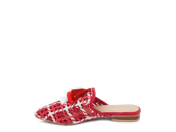 Always24 WOVEN FLAT MULES WITH TASSELS - Always24