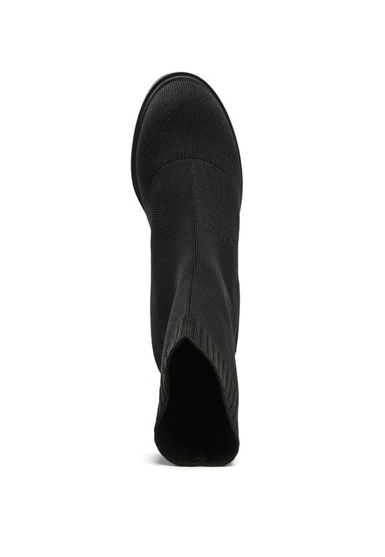 Knitted Block Heeled Boots - Warm & Stylish Footwear for Winter - StepOut