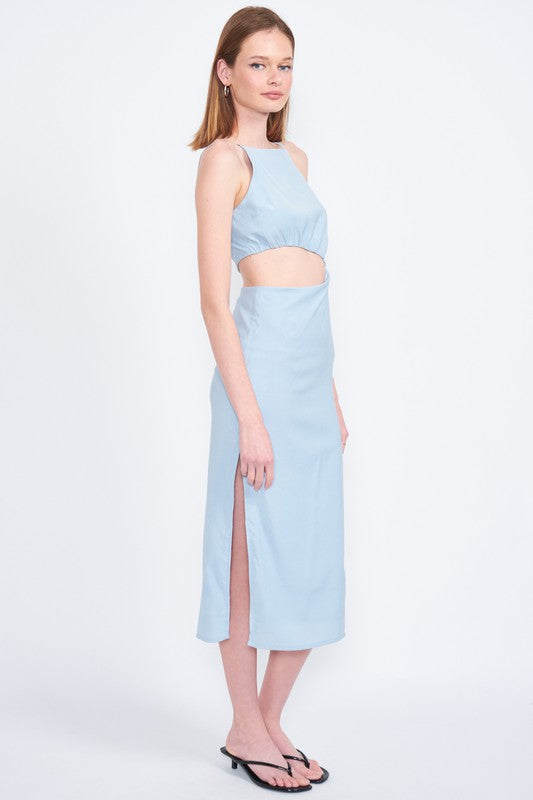 SPAGHETTI STRAP MIDI DRESS WITH WAIST CUT OUT - Always24