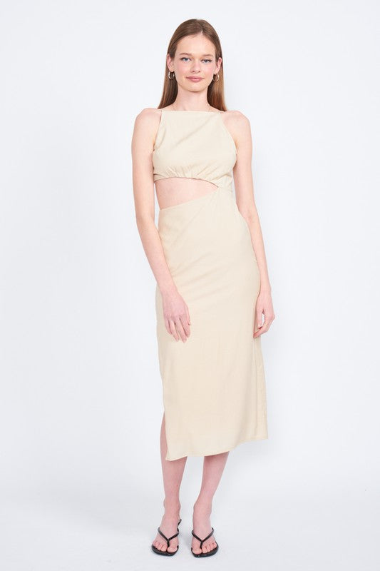 SPAGHETTI STRAP MIDI DRESS WITH WAIST CUT OUT - Always24