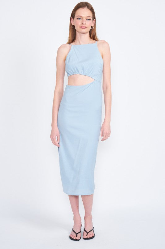 SPAGHETTI STRAP MIDI DRESS WITH WAIST CUT OUT - Always24