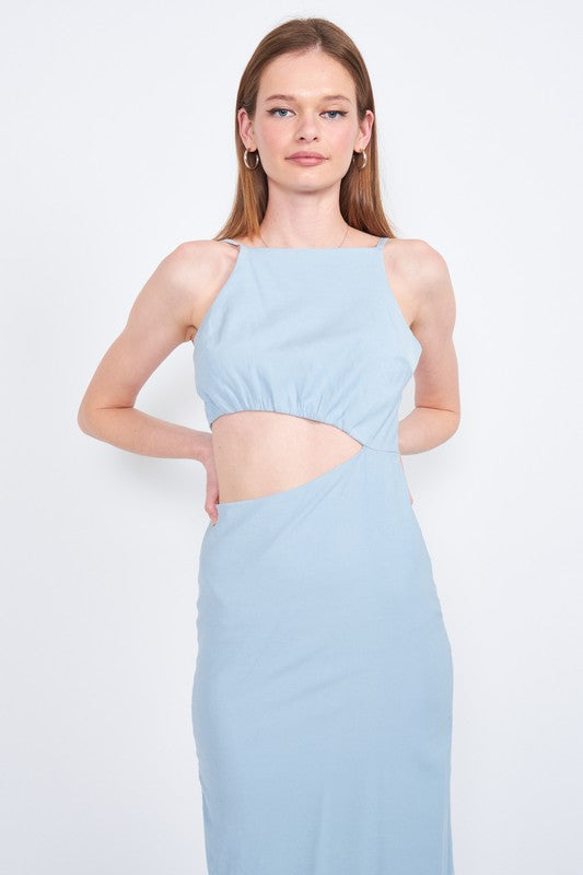 SPAGHETTI STRAP MIDI DRESS WITH WAIST CUT OUT - Always24