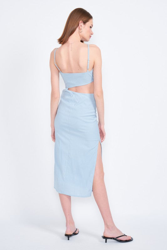 SPAGHETTI STRAP MIDI DRESS WITH WAIST CUT OUT - Always24