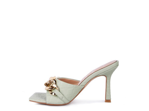 MERMAID Quilted Metal Chain Heeled Sandals - Trendy & Comfortable