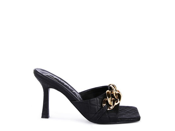 MERMAID Quilted Metal Chain Heeled Sandals - Trendy & Comfortable