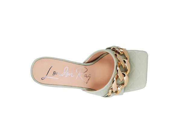 MERMAID Quilted Metal Chain Heeled Sandals - Trendy & Comfortable