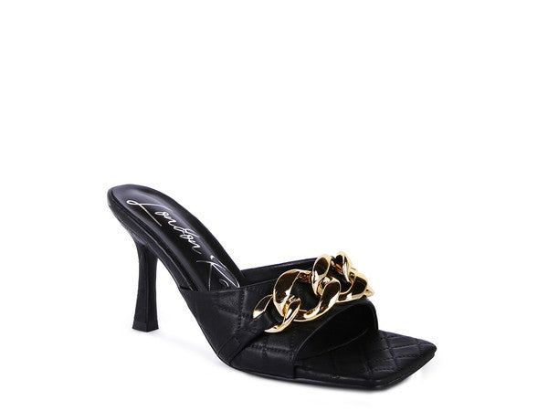 MERMAID Quilted Metal Chain Heeled Sandals - Trendy & Comfortable