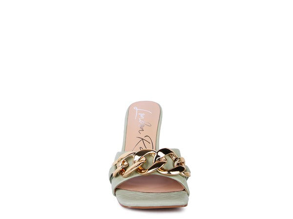 MERMAID Quilted Metal Chain Heeled Sandals - Trendy & Comfortable