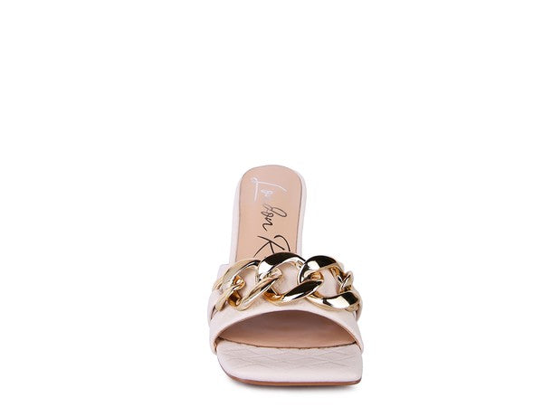MERMAID Quilted Metal Chain Heeled Sandals - Trendy & Comfortable