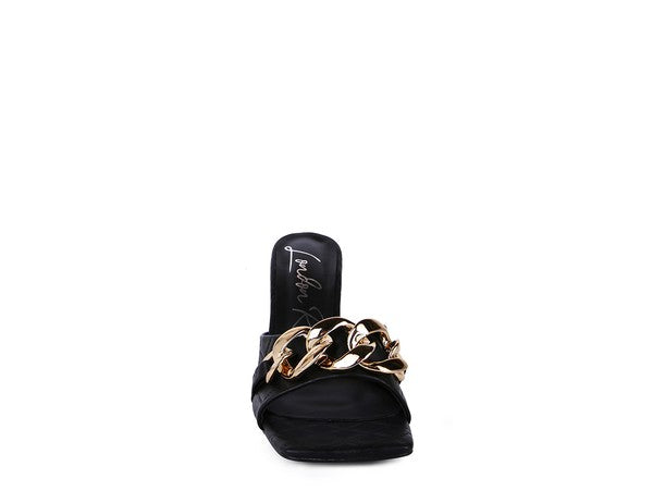 MERMAID Quilted Metal Chain Heeled Sandals - Trendy & Comfortable