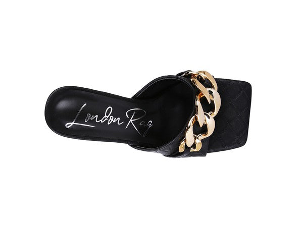MERMAID Quilted Metal Chain Heeled Sandals - Trendy & Comfortable
