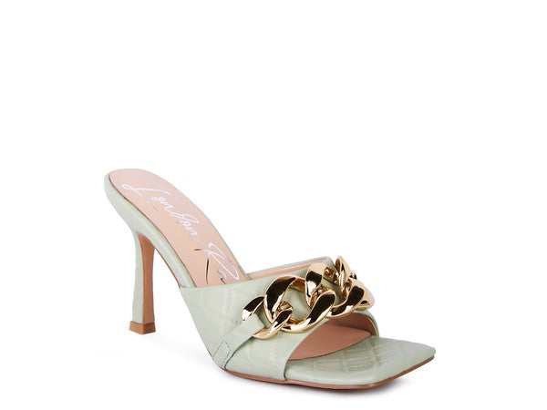MERMAID Quilted Metal Chain Heeled Sandals - Trendy & Comfortable