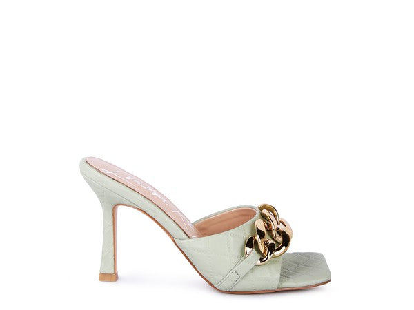 MERMAID Quilted Metal Chain Heeled Sandals - Trendy & Comfortable