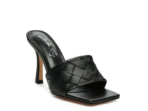High Heeled Woven Square Toe Sandal - Elegant Summer Style - ShoeEmpire
