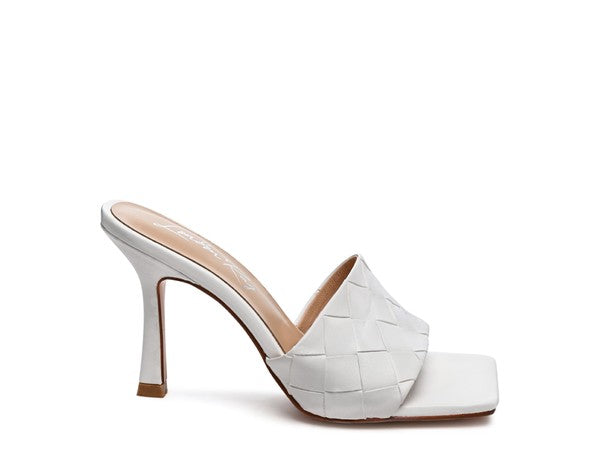 High Heeled Woven Square Toe Sandal - Elegant Summer Style - ShoeEmpire
