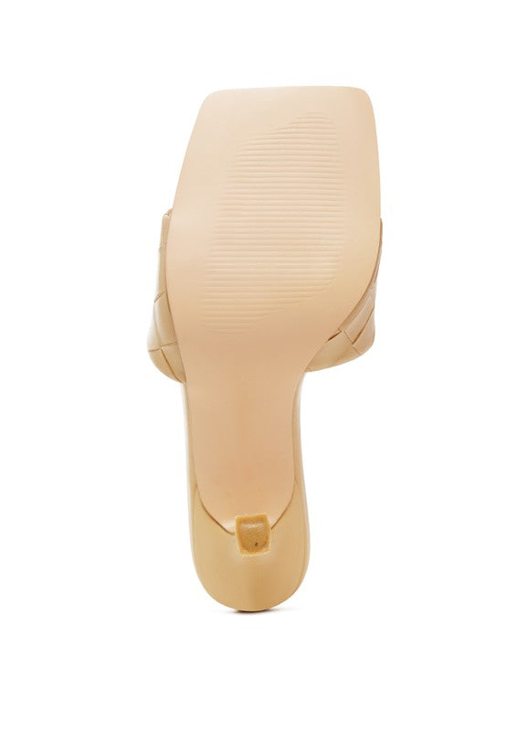 High Heeled Woven Square Toe Sandal - Elegant Summer Style - ShoeEmpire