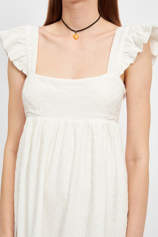 SQUARE NECK FLUTTED SLEEVE MINI DRESS - Always24