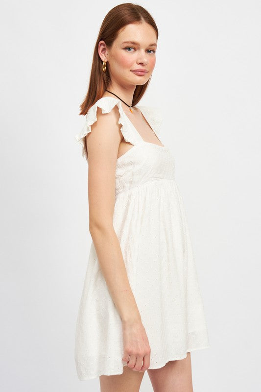 SQUARE NECK FLUTTED SLEEVE MINI DRESS - Always24