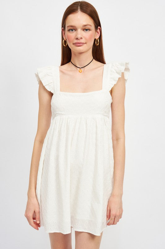 SQUARE NECK FLUTTED SLEEVE MINI DRESS - Always24