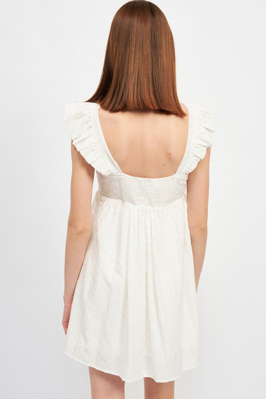 SQUARE NECK FLUTTED SLEEVE MINI DRESS - Always24