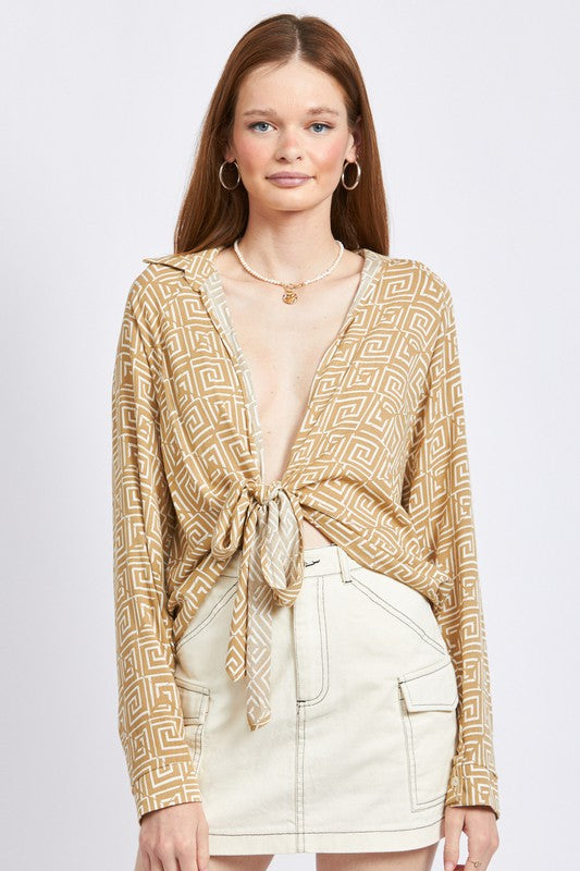 PRINTED TIE FRONT TOP - Always24