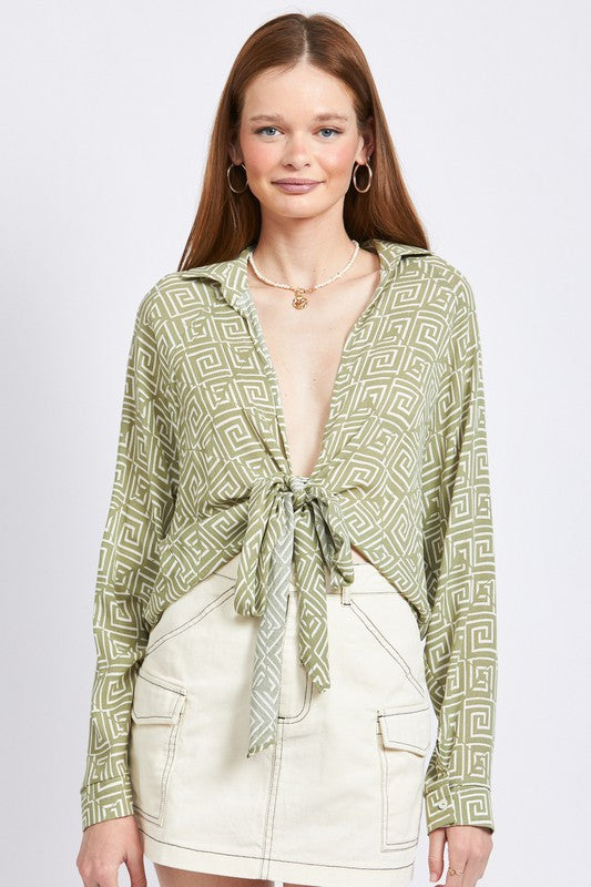 PRINTED TIE FRONT TOP - Always24