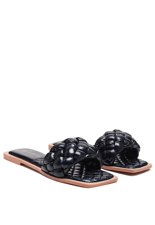 Always24 PU QUILTED SLIDES IN WOVEN STRAPS